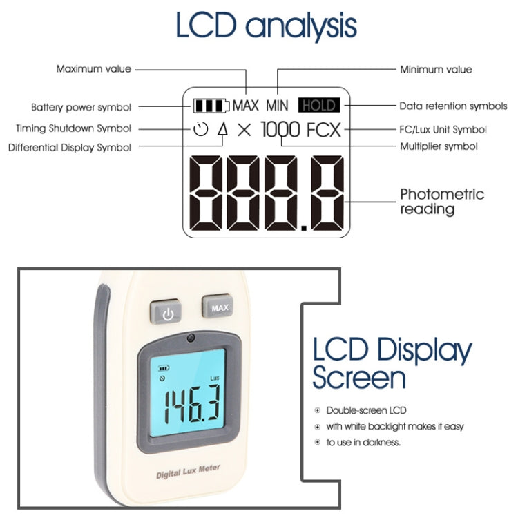 Luxmetro digitale BENETECH per fabbrica/scuola/casa varie occasioni, intervallo: 0-200.000 Lux (GM1010), GM1010