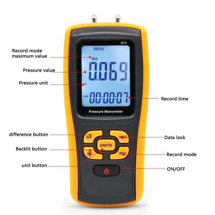Manometro di pressione con display LCD BENETECH GM511