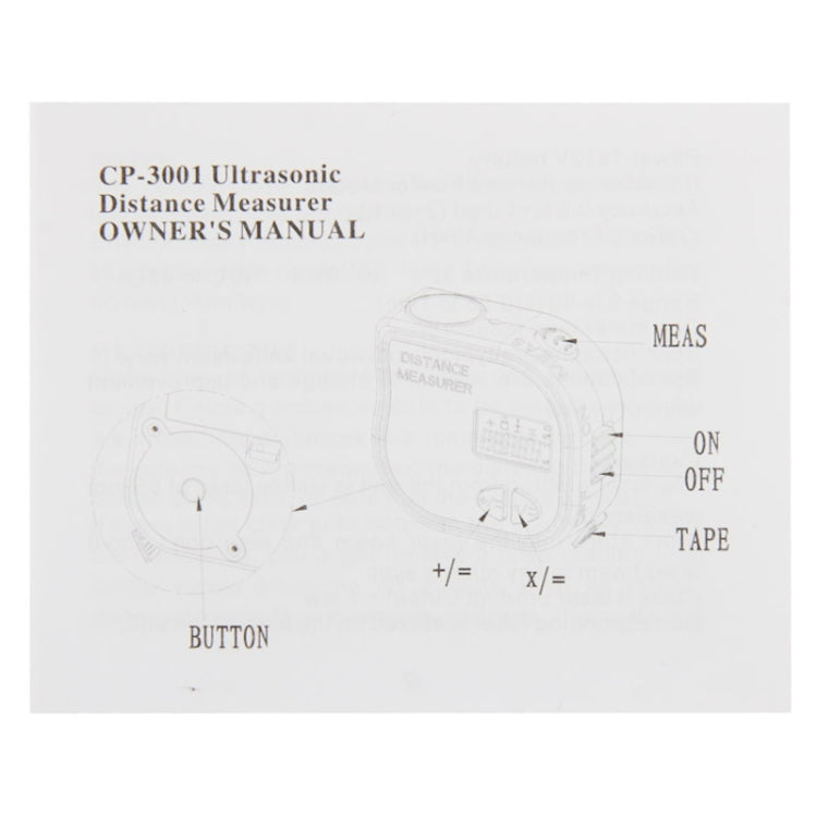 CP-3001 Misuratore di distanza ad ultrasuoni Punto laser con metro a nastro da 1 m
