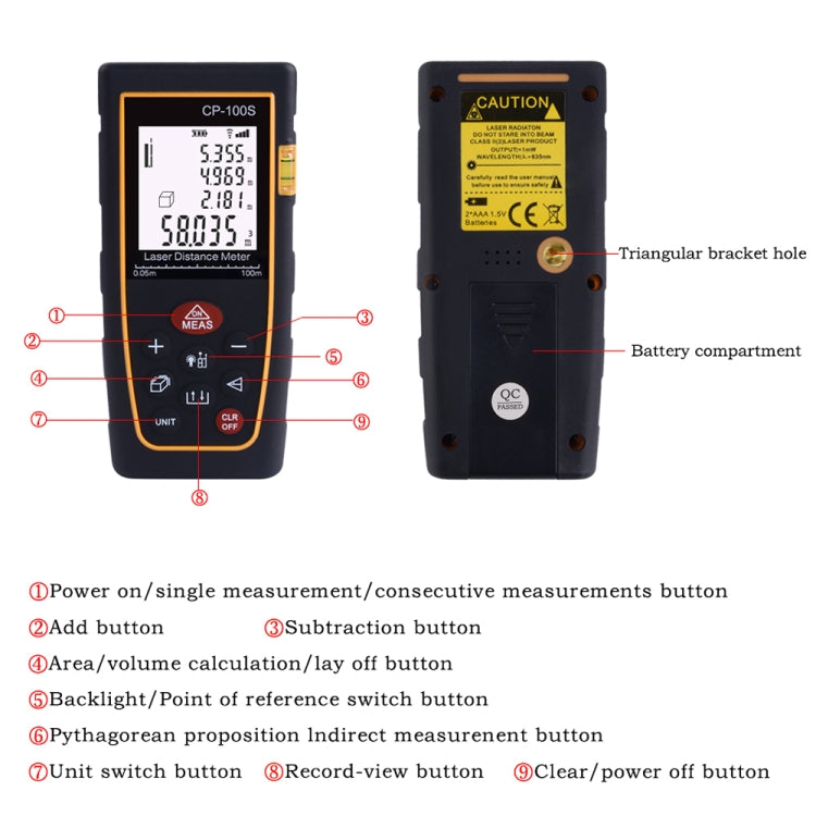 Misuratore di distanza laser portatile digitale CP-100S, distanza di misurazione massima: 100 m