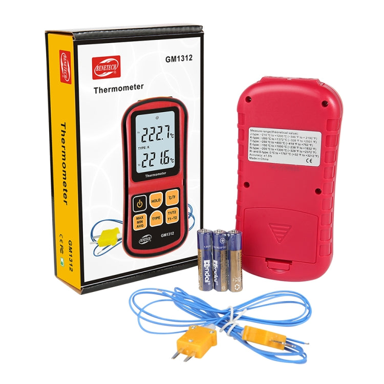 BENETECH GM1312 Termometro a termocoppia con schermo LCD da 2,4 pollici Misura tipo J, K, T, E, N e R, Intervallo di misura: -50 ~ 300 °C