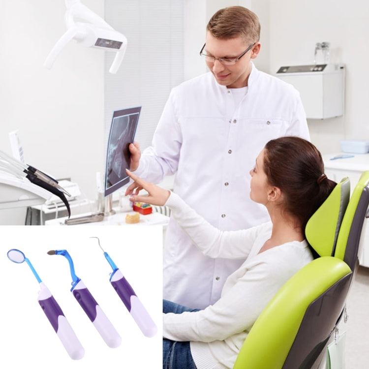 Kit di strumenti orali dentali professionali a LED 3 in 1 Lit-Pack (specchio dentale + gomma per macchie di denti + set per rimozione placca)
