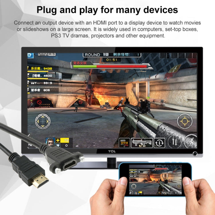 Cavo adattatore connettore HDMI 19 pin maschio a HDMI 19 pin femmina ad alta velocità da 1,5 m, HDMI AM to AF with Ear Hole (1.5m)