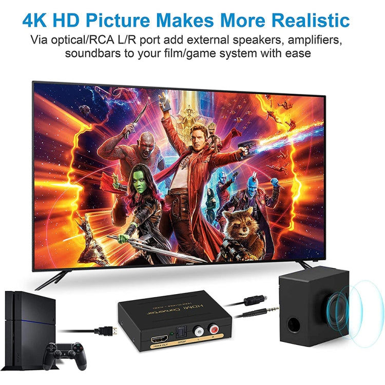 Convertitore da HDMI a HDMI + audio (SPDIF + R/L) (spina UE), HDMI to HDMI + Audio