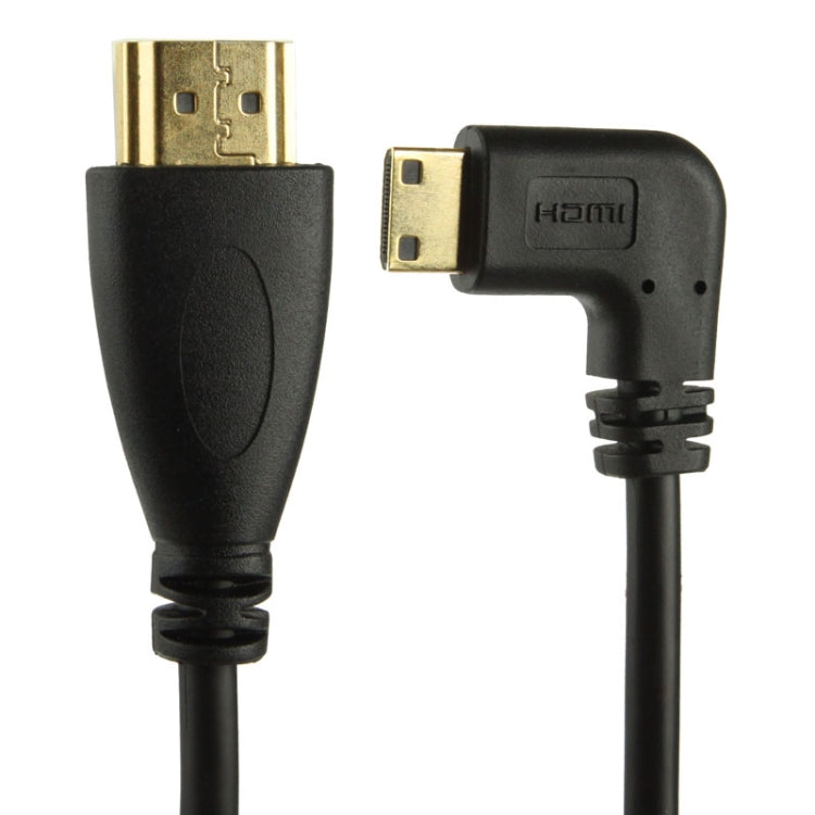 Cavo a spirale mini HDMI maschio a HDMI maschio placcato oro versione 1.4, supporto 3D / Ethernet, lunghezza: 0,6 m-2 m, Right Angle Mini HDMI to HDMI AM