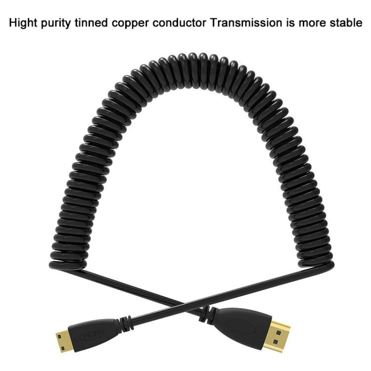 Versione 1.4, cavo a spirale Mini HDMI maschio a HDMI maschio placcato oro, supporto 3D / Ethernet, lunghezza: 60 cm (può essere esteso fino a 2 m), Mini HDMI AM to HDMI AM