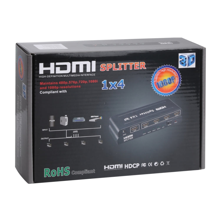 Splitter HDMI 1080P 1x4, versione 1.4, spina UE, 1x4 HDMI V1.3