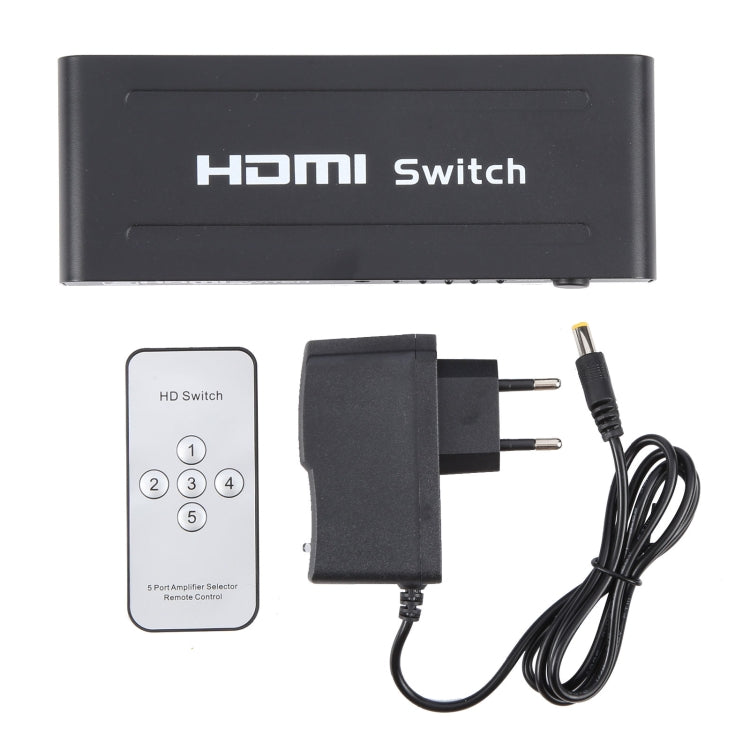 Switch HDMI Full HD 1080P a 5 porte con telecomando e indicatore LED, With LED Indicator
