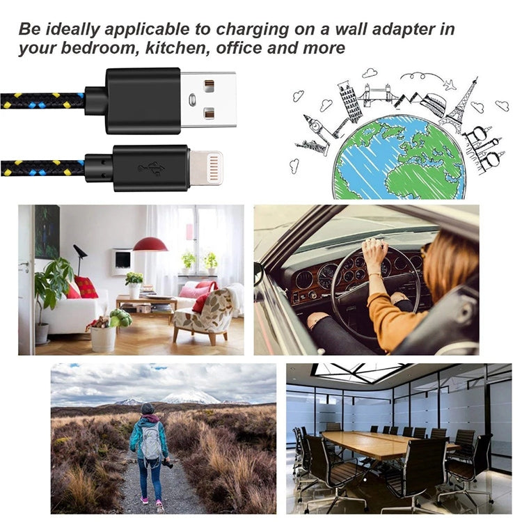 Cavo di ricarica per trasferimento dati USB stile rete in nylon da 3 m per iPhone, iPad