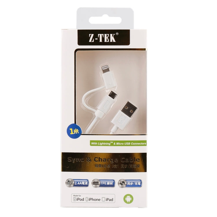 Cavo di ricarica per sincronizzazione dati MFI 2 in 1 da 1 m a 8 pin + Micro USB 2.0 maschio a USB
