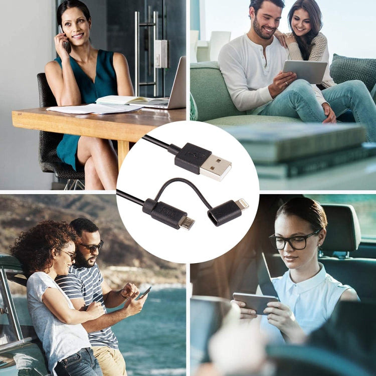 Cavo di ricarica per sincronizzazione dati MFI 2 in 1 da 1 m a 8 pin + Micro USB 2.0 maschio a USB