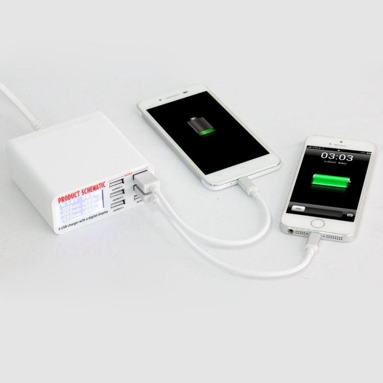 WLX-899 Caricabatterie USB da 30 W Uscita 5 V 6 A Caricatore USB a 6 porte ad alta velocità max 3,5 A con display digitale e cavo da 1,5 m, WLX-899