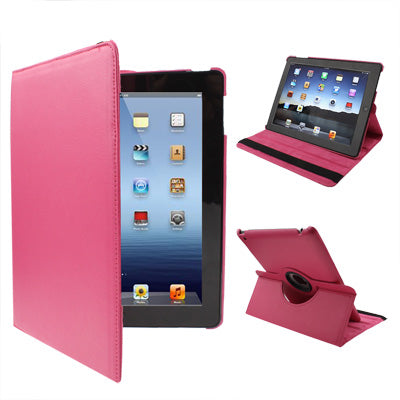 Custodia in pelle PU ruotabile a 360 gradi con funzione di sospensione/sveglia e supporto per il nuovo iPad (iPad 3) / iPad 2 / iPad 4, Red Plum