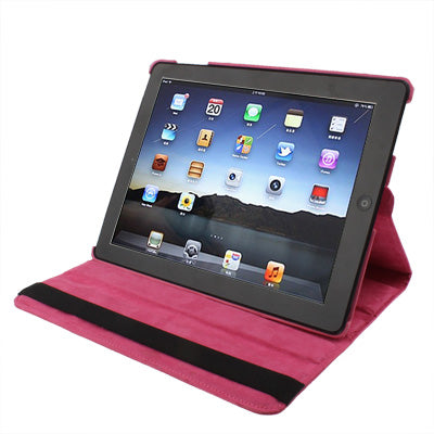 Custodia in pelle PU ruotabile a 360 gradi con funzione di sospensione/sveglia e supporto per il nuovo iPad (iPad 3) / iPad 2 / iPad 4, Red Plum
