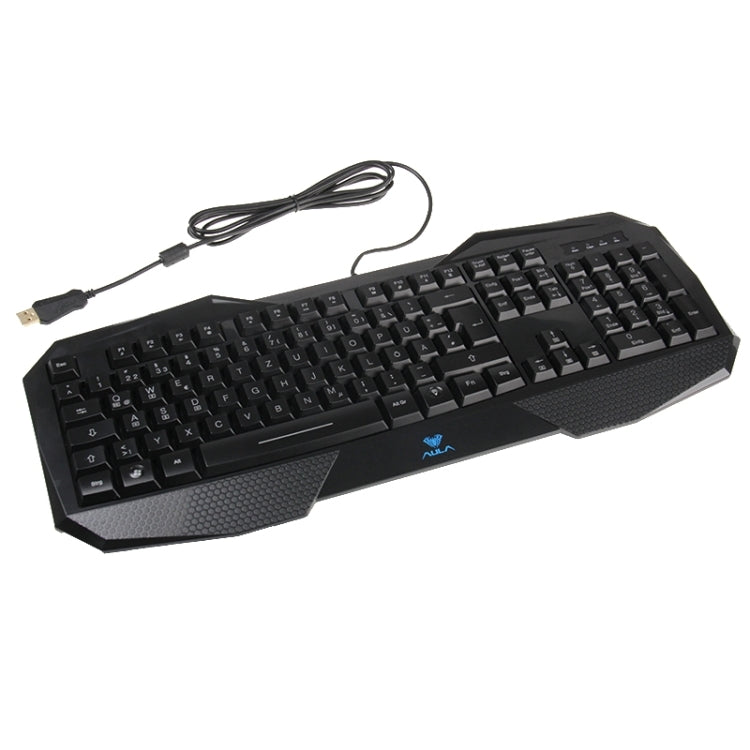 Aula Killing Soul Serie Behead Tastiera QWERTZ cablata USB silenziosa / antiscivolo con retroilluminazione Blu-ray + velocità di ritorno 500-1000 Hz Kit combinato mouse da gioco 7D, tasti in lingua tedesca, German