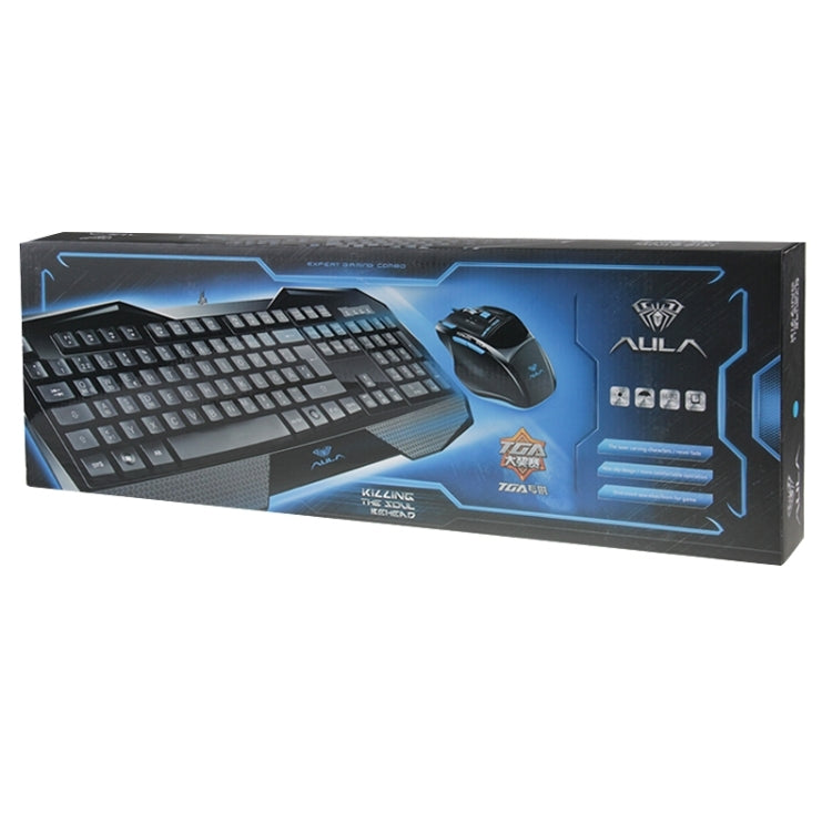 Aula Killing Soul Serie Behead Tastiera QWERTZ cablata USB silenziosa / antiscivolo con retroilluminazione Blu-ray + velocità di ritorno 500-1000 Hz Kit combinato mouse da gioco 7D, tasti in lingua tedesca, German
