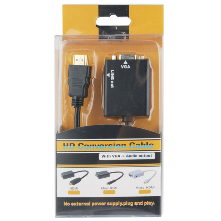 Cavo di conversione video da HDMI a VGA + uscita audio da 26 cm con cavo audio da 3,5 mm, supporto Full HD 1080P, Length: 26cm