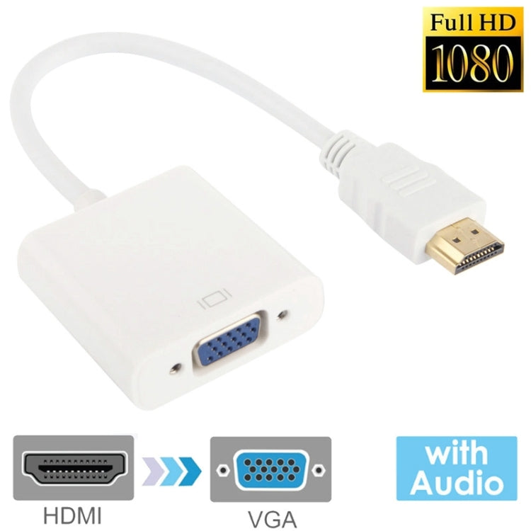 Cavo di uscita audio da HDMI a VGA Full HD 1080P da 24 cm per computer/DVD/set-top box digitale/laptop/telefono cellulare/lettore multimediale, Length: 24cm, Length: 24cm(White)