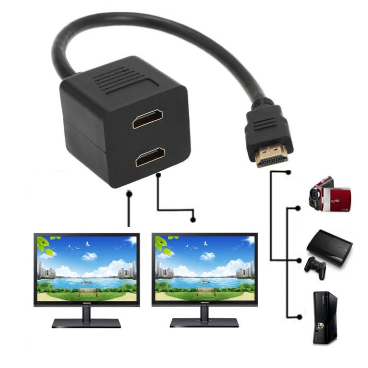 Adattatore splitter HDMI da 30 cm Connettore splitter a Y con 2 gel di accoppiamento (placcato oro), 1 in 2 (Gold Plated)