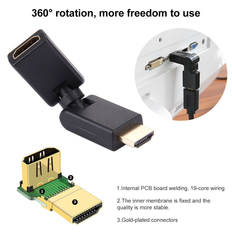 Adattatore HDMI 19 pin maschio-femmina girevole a 360 gradi (placcato in oro)