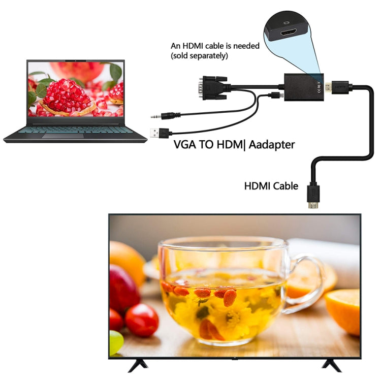 Adattatore box convertitore video HDMI da VGA + audio a Full HD 1080P per HDTV, HDMI Female to VGA Male + Adudio Black