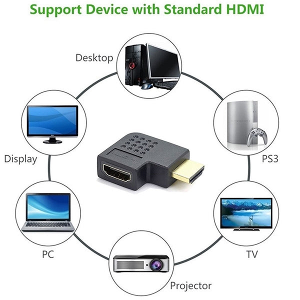 Adattatore HDMI 19 pin maschio a HDMI 19 pin femmina placcato in oro con angolo di 90 gradi, HDMI Female to Male