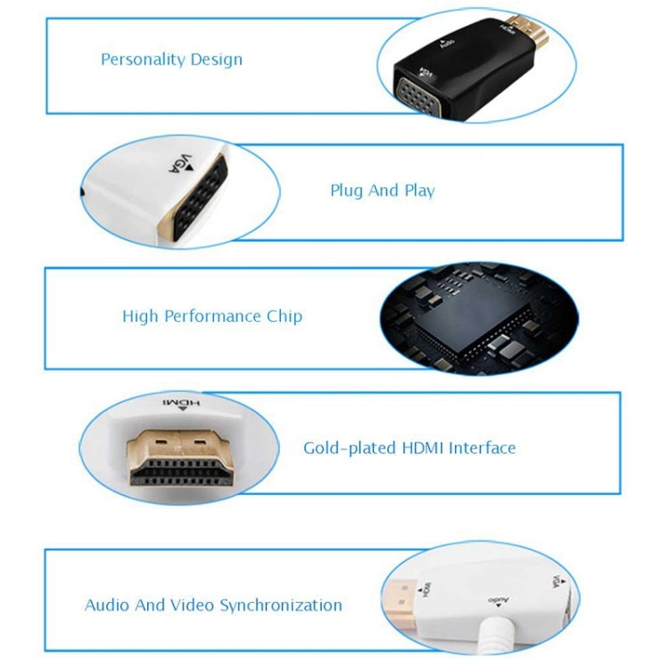 Adattatore audio e HDMI Full HD 1080P da HDMI a VGA per HDTV/monitor/proiettore, HDMI Male to VGA + Audio (Black), HDMI Male to VGA + Audio (White)