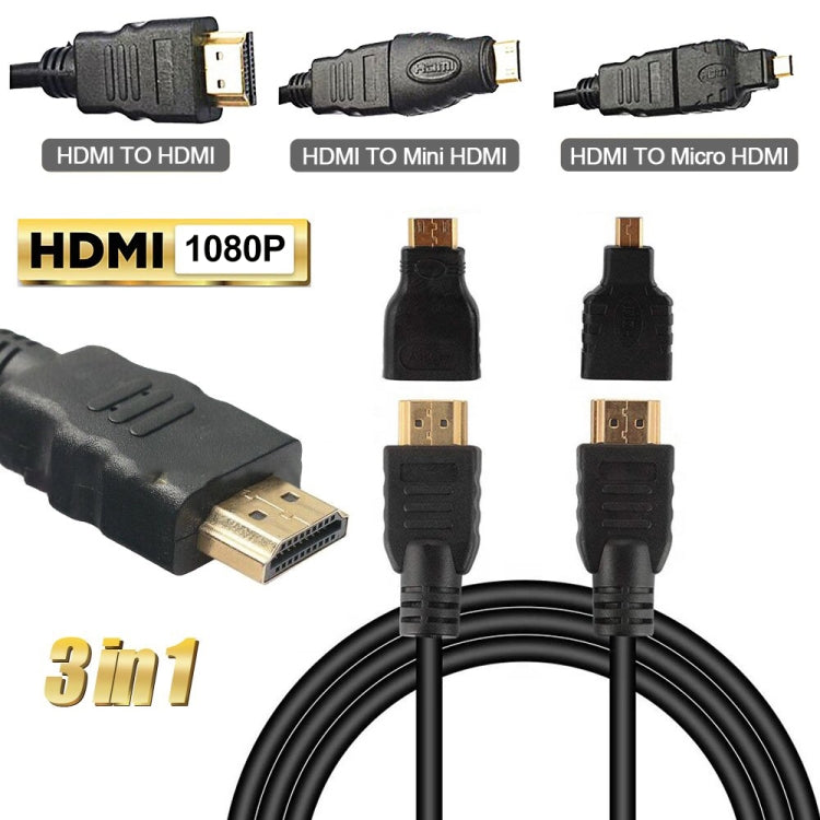 Kit adattatore cavo HDMI Full HD 1080P 3 in 1 (cavo HDMI da 1,5 m + adattatore da HDMI a mini HDMI + adattatore da HDMI a micro HDMI)
