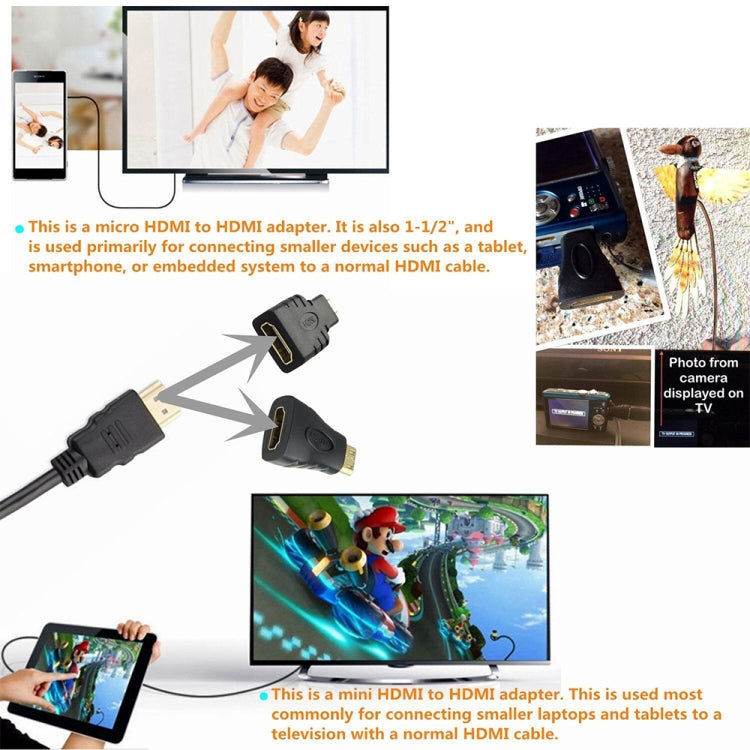 Kit adattatore cavo HDMI Full HD 1080P 3 in 1 (cavo HDMI da 1,5 m + adattatore da HDMI a mini HDMI + adattatore da HDMI a micro HDMI)