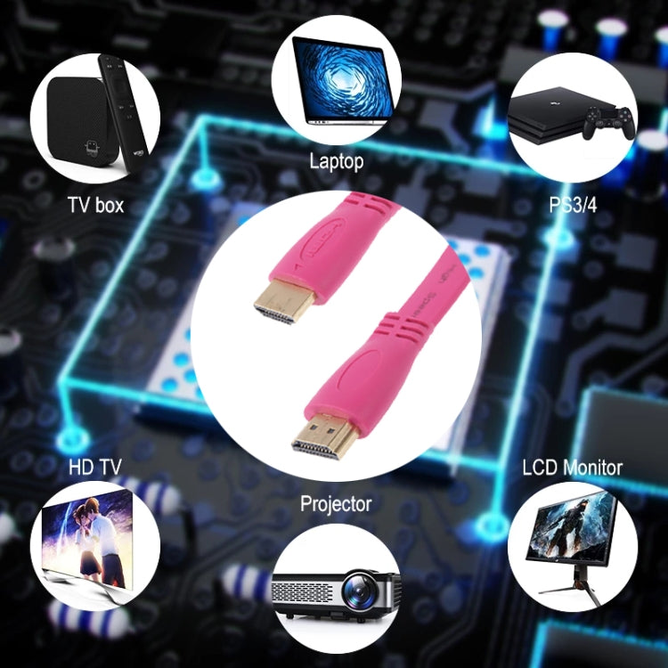 Cavo piatto HDMI a HDMI 19 pin placcato oro da 1,5 m, versione 1.4, supporto Ethernet, 3D, 1080P, TV HD/video/audio ecc., Length: 1.5m (Magenta)