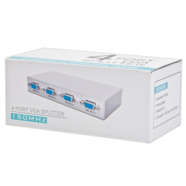 Splitter VGA a 4 porte 150 MHz (1 ingresso VGA, 4 uscite VGA), 4 Ports Splitter Silver