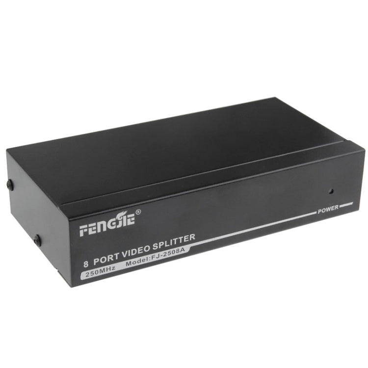 FJ-2508A Sdoppiatore video VGA a 8 porte Alta risoluzione 1920 x 1440 Supporta larghezza di banda video 250 MHz, 8 Ports Splitter Black