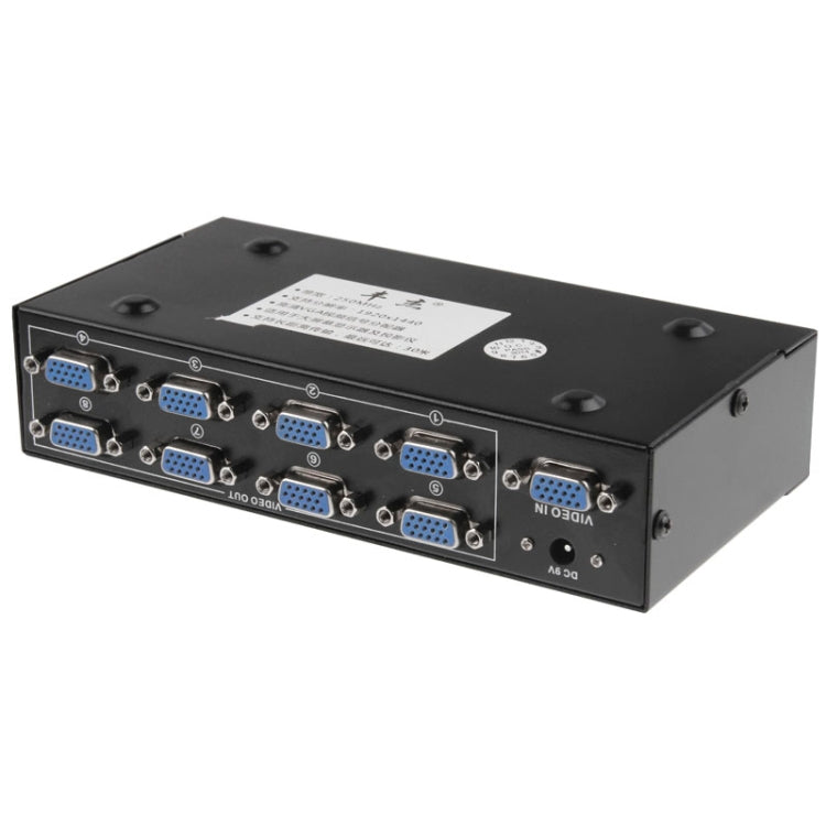 FJ-2508A Sdoppiatore video VGA a 8 porte Alta risoluzione 1920 x 1440 Supporta larghezza di banda video 250 MHz, 8 Ports Splitter Black