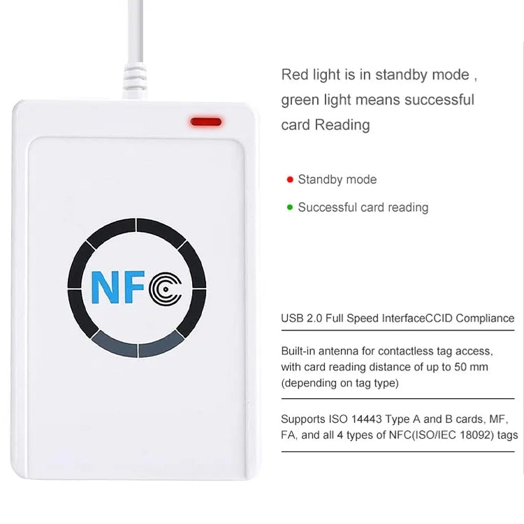 Lettore di smart card senza contatto USB NFC RFID ACR122, velocità di lettura e scrittura fino a 212 Kbps/242 Kbps