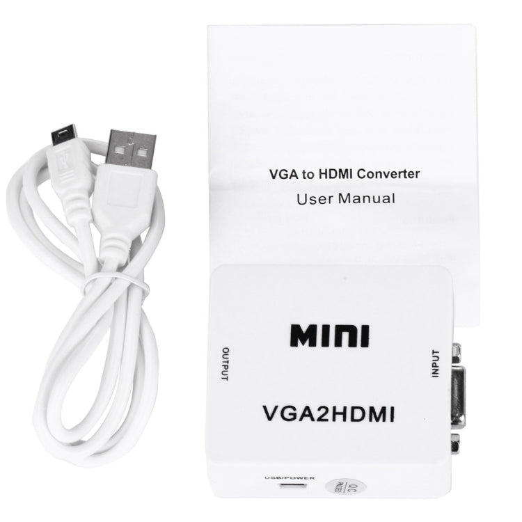 Convertitore digitale audio video con scatola scaler HD 1080P HDMI Mini VGA a HDMI, HD 1080P (White)