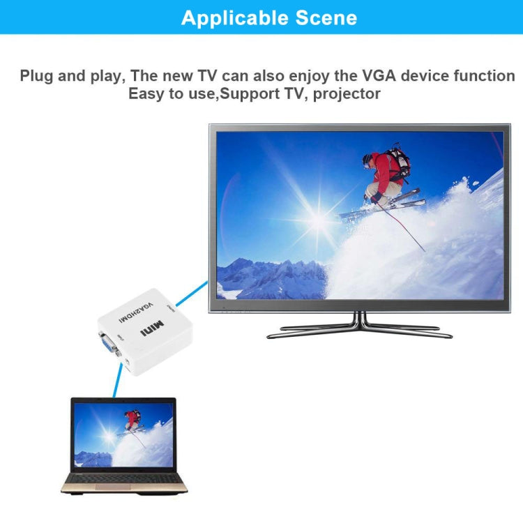 Convertitore digitale audio video con scatola scaler HD 1080P HDMI Mini VGA a HDMI, HD 1080P (White)