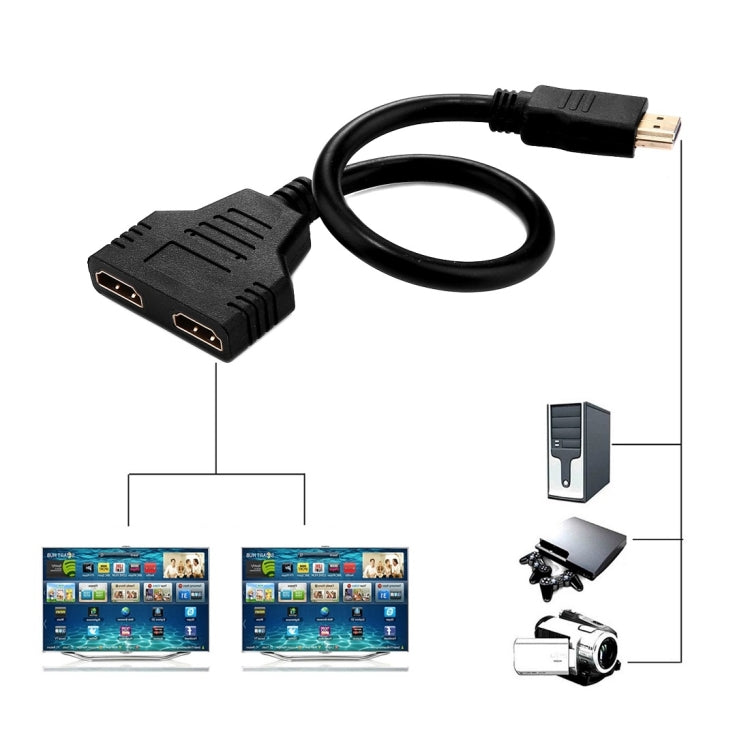 Convertitore adattatore cavo splitter da 30 cm 1080P porta HDMI maschio a 2 femmine 1 in 2 uscite, 1 in 2