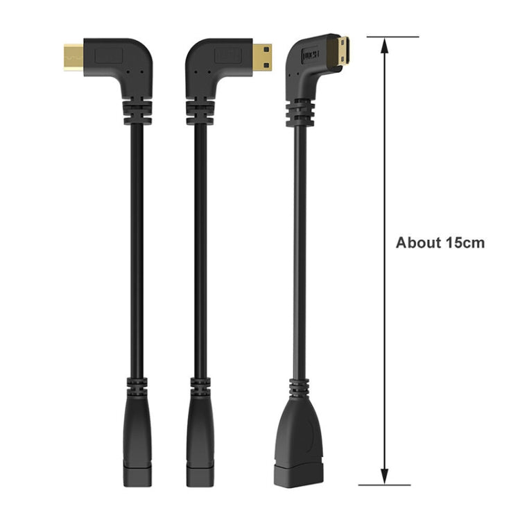 Cavo mini HDMI maschio a HDMI 19 pin femmina placcato oro da 16 cm, angolo retto di 90 gradi, Right Angle Mini HDMI to HDMI
