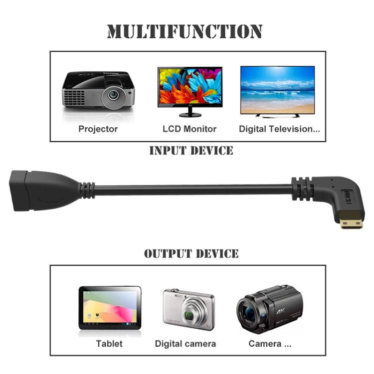 Cavo mini HDMI maschio a HDMI 19 pin femmina placcato oro da 16 cm, angolo retto di 90 gradi, Right Angle Mini HDMI to HDMI