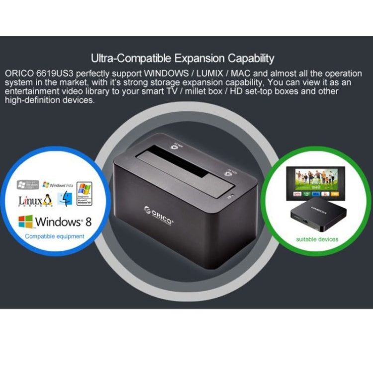 ORICO 6619US3 Docking station per disco rigido Super Speed USB 3.0 a SATA da 5 Gbps per disco rigido da 2,5 pollici/3,5 pollici, 6619US3