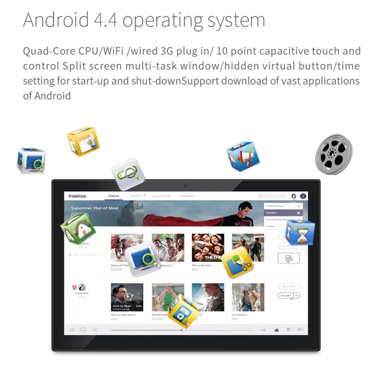 HSD-P538, PC tutto in uno touch screen con supporto, 2 GB+16 GB, 14 pollici IPS Android 6.0 Dual-core A72+Quad-core A53 2,0 GHz, supporto Bluetooth, WiFi, scheda SD, USB OTG, P538/14 inch