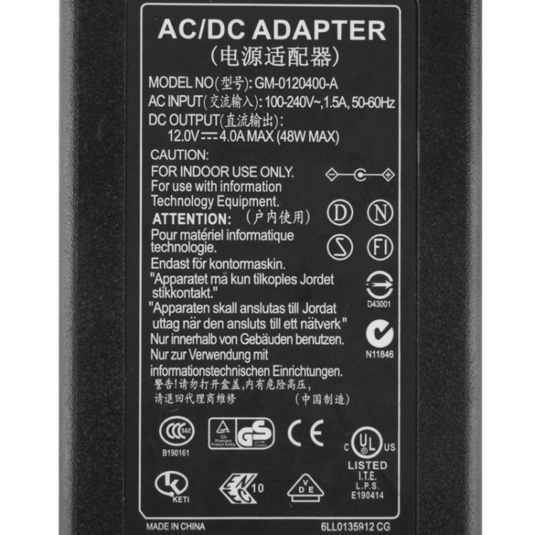 Adattatore di alimentazione CA DVR 12V 4A / 8 canali con spina UE, punte di uscita: 5,5 x 2,5 mm, EU Plug 12V 4A, AU Plug 12V 4A, UK Plug 12V 4A, US Plug 12V 4A
