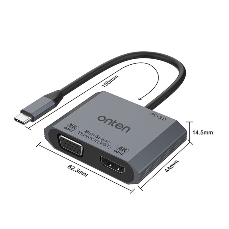 Onten M205 Convertitore video 3 in 1 da tipo C a HDMI+VGA+PD a ricarica rapida, M205