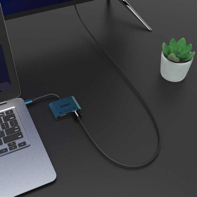 Onten M205 Convertitore video 3 in 1 da tipo C a HDMI+VGA+PD a ricarica rapida, M205