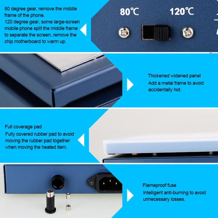Kaisi K-816 Piastra riscaldante a temperatura costante Schermo LCD Stazione dissaldante separatore aperto con cuscinetto in silicone, spina americana, Kaisi K-816 US Plug, Kaisi K-816 EU Plug