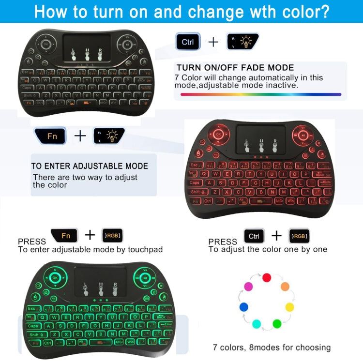 Mini tastiera wireless I8 Max da 2,4 GHz con touchpad ricaricabile Fly Air Mouse Smart Game retroilluminato a 7 colori
