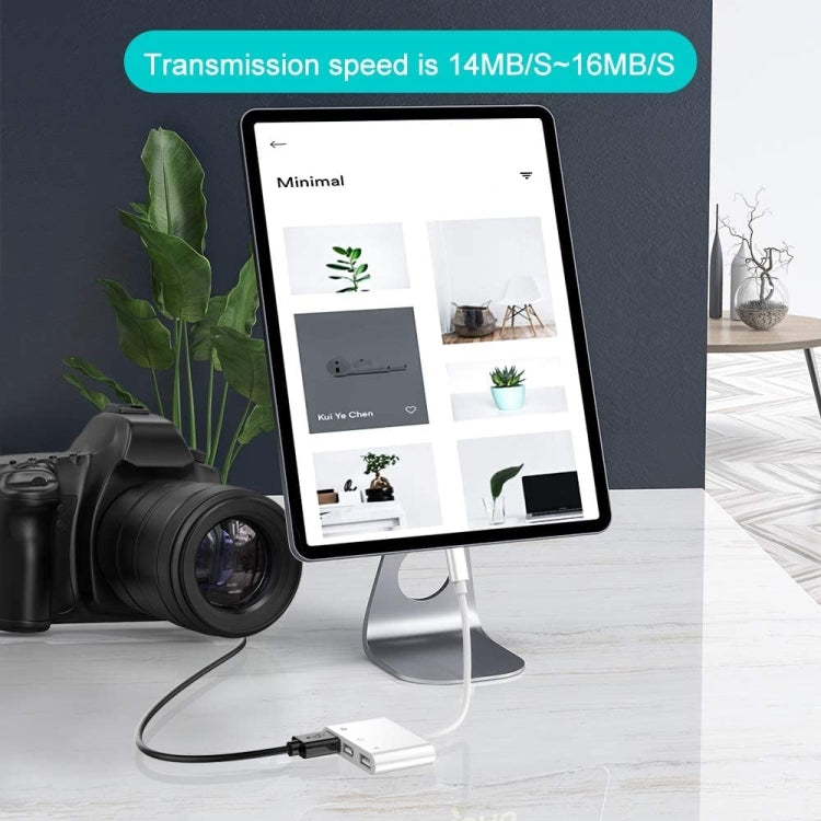 ZS-S1852 Adattatore per lettore di schede per fotocamera OTG 6 in 1 3 USB femmina a 8 pin maschio con scheda SD e TF e interfaccia di ricarica a 8 pin, supporta tutti i sistemi iOS