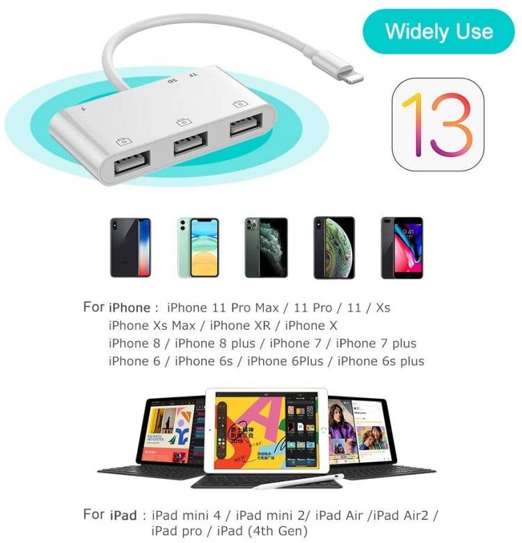 ZS-S1852 Adattatore per lettore di schede per fotocamera OTG 6 in 1 3 USB femmina a 8 pin maschio con scheda SD e TF e interfaccia di ricarica a 8 pin, supporta tutti i sistemi iOS