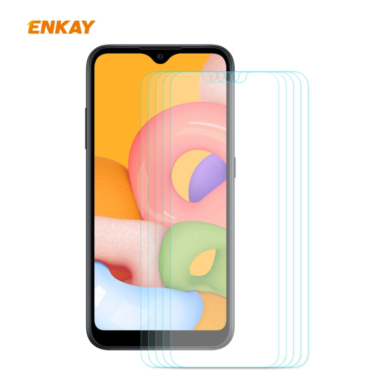 5PCS ENKAY Hat-Prince 0.26mm 9H 2.5D Pellicola in vetro temperato con bordo curvo, For Samsung Galaxy A01, For Samsung Galaxy A10s, For Samsung Galaxy A11 / M11, For Samsung Galaxy A21, For Samsung Galaxy A21s, For Samsung Galaxy M31 / M21