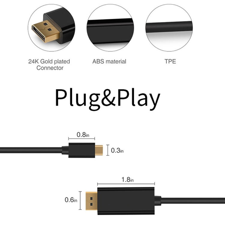 Cavo adattatore DP per collegamento DisplayPort da tipo C a DP 4K 60 Hz, lunghezza cavo: 1,8 m